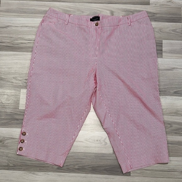 TALBOTS WOMENS PLUS THE PERFECT SKIMMER" SEERSUCKER PINSTRIPE CAPRI Size 22WP - Picture 1 of 4